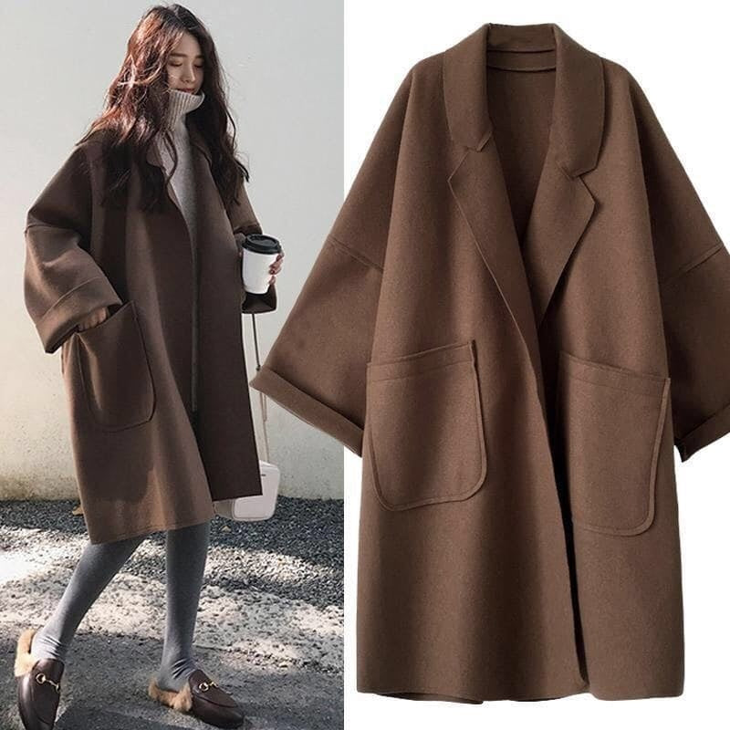 Mencía | Abrigo Largo de Mezcla de Lana Oversize Mujer Cuello Solapa