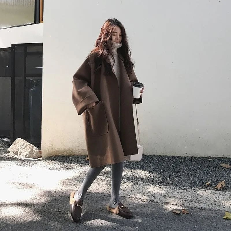 Mencía | Abrigo Largo de Mezcla de Lana Oversize Mujer Cuello Solapa