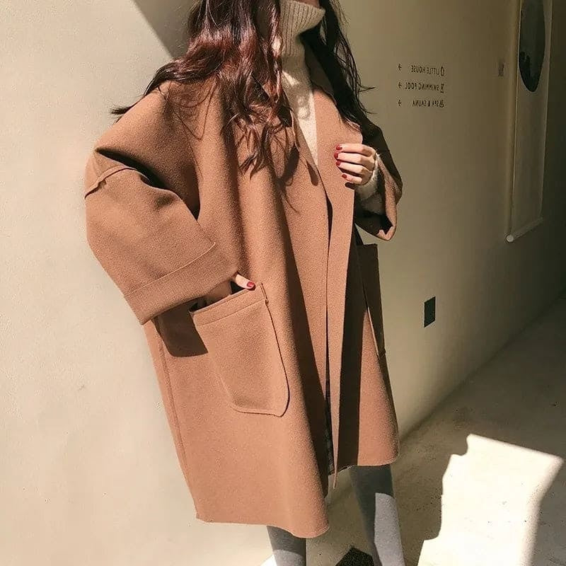 Mencía | Abrigo Largo de Mezcla de Lana Oversize Mujer Cuello Solapa