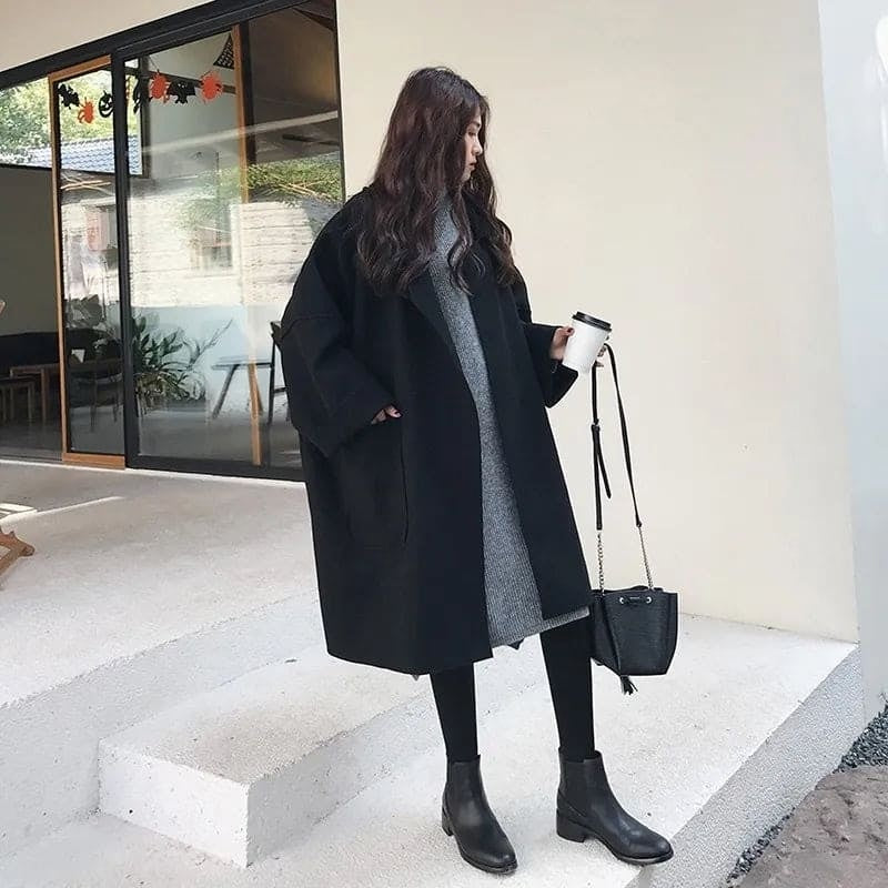 Mencía | Abrigo Largo de Mezcla de Lana Oversize Mujer Cuello Solapa
