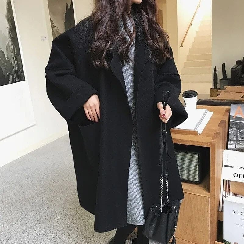 Mencía | Abrigo Largo de Mezcla de Lana Oversize Mujer Cuello Solapa