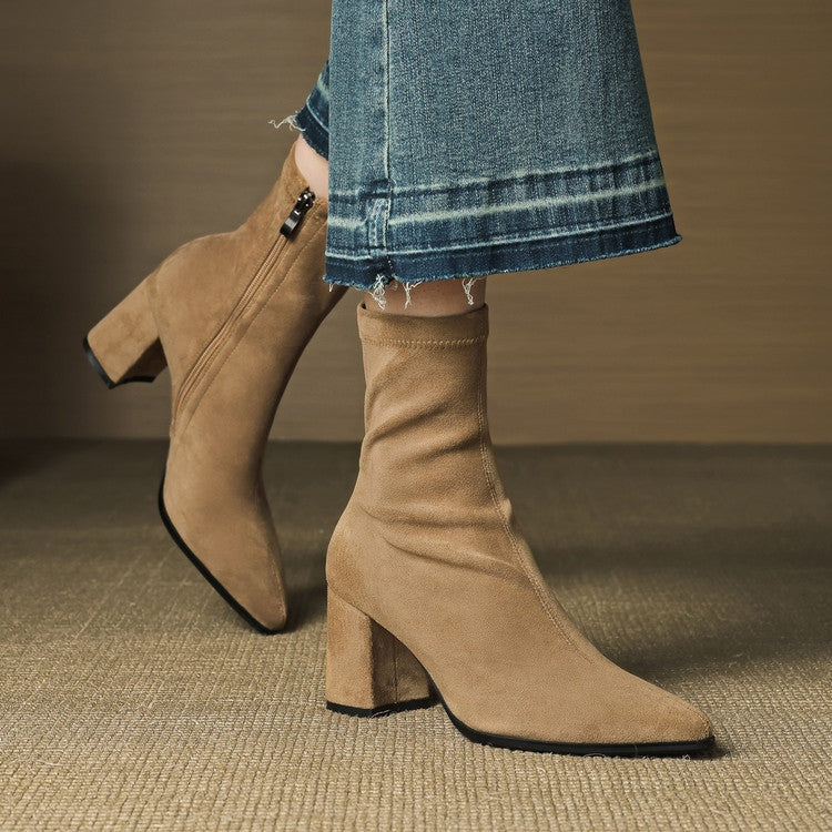 Mencía | Botines de Ante Tacón Bloque Mujer Cremallera Lateral