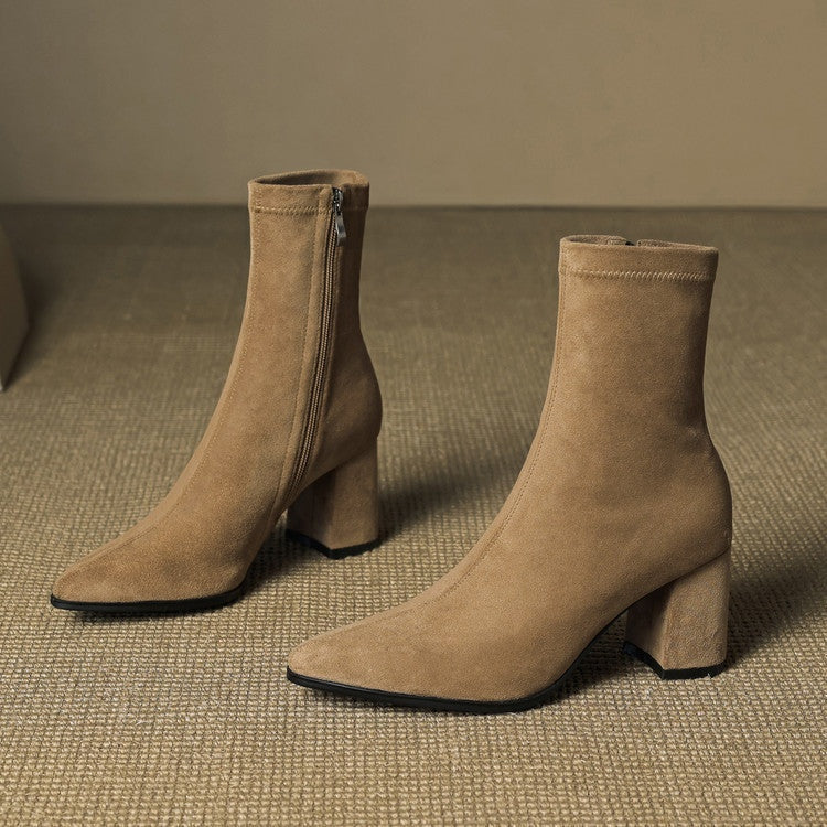 Mencía | Botines de Ante Tacón Bloque Mujer Cremallera Lateral