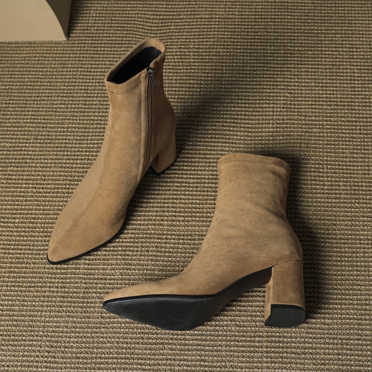 Mencía | Botines de Ante Tacón Bloque Mujer Cremallera Lateral