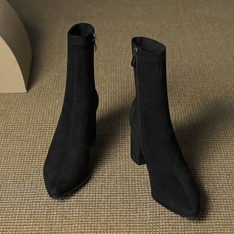 Mencía | Botines de Ante Tacón Bloque Mujer Cremallera Lateral