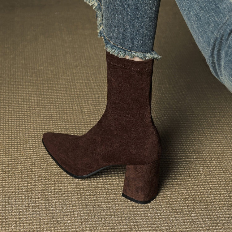 Mencía | Botines de Ante Tacón Bloque Mujer Cremallera Lateral
