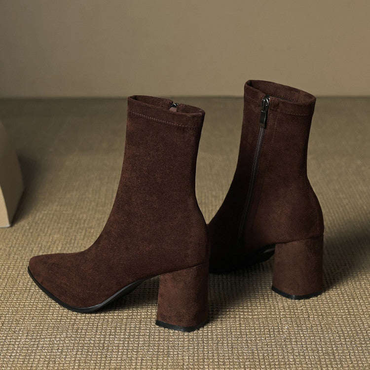Mencía | Botines de Ante Tacón Bloque Mujer Cremallera Lateral