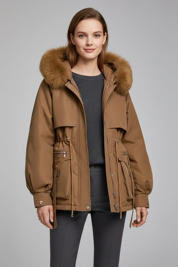 Mencía | Parka Acolchada Mujer con Capucha Piel Cordón Ajustable