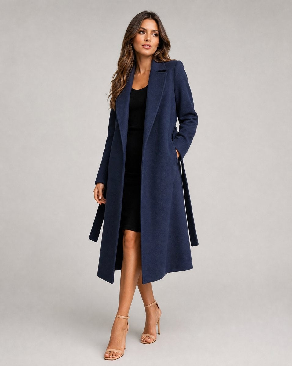 Mencía | Trench Coat de Paño Largo Mujer Cinturón Solapa