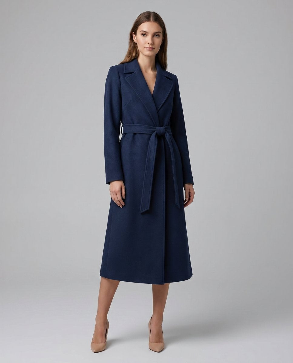 Mencía | Trench Coat de Paño Largo Mujer Cinturón Solapa