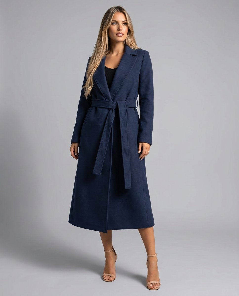Mencía | Trench Coat de Paño Largo Mujer Cinturón Solapa