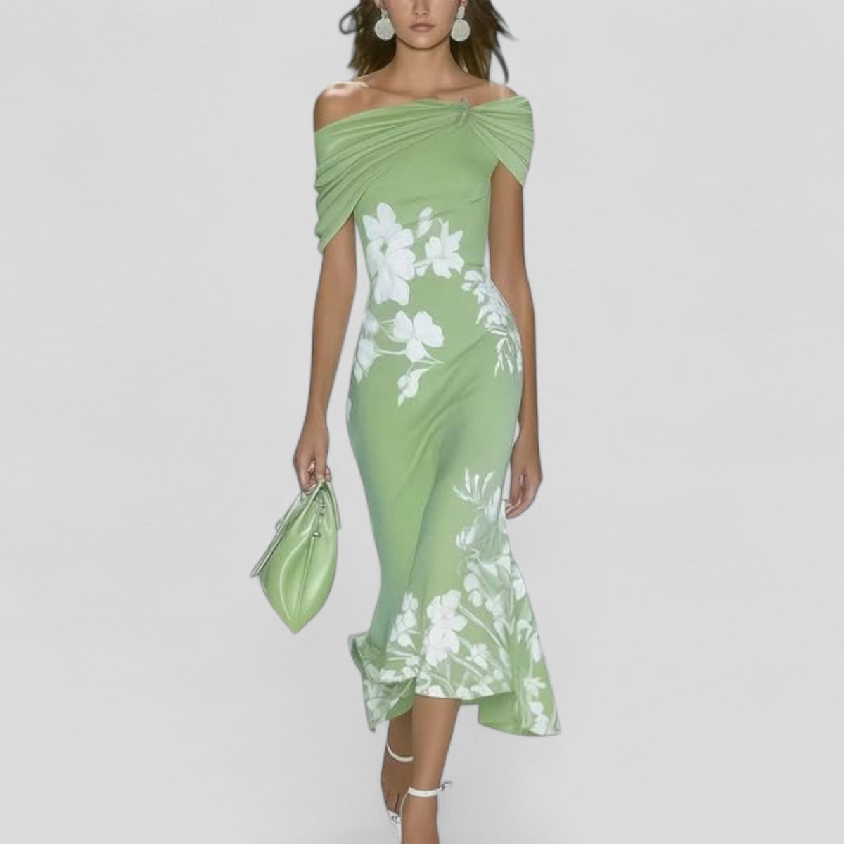 Mencía | Vestido de Fiesta Floral Mujer Hombros Descubiertos Volantes
