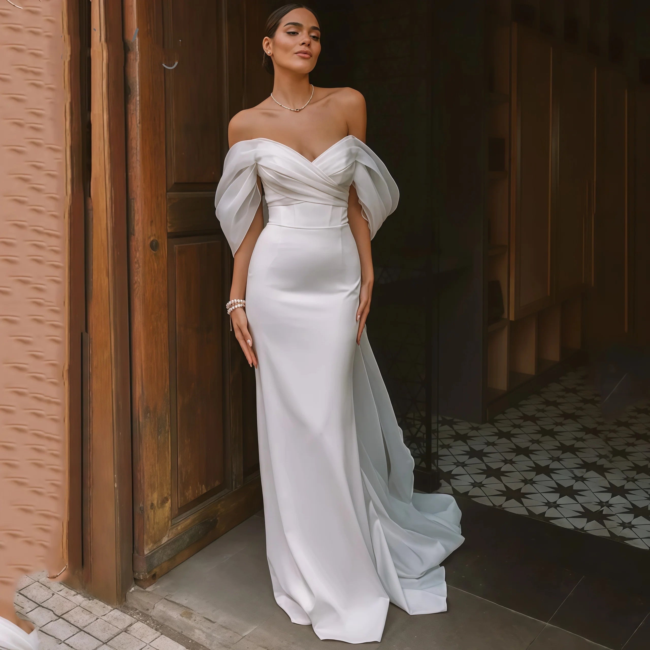 Mencía | Vestido de Novia Sencillo Sirena Mujer Hombros Descubiertos