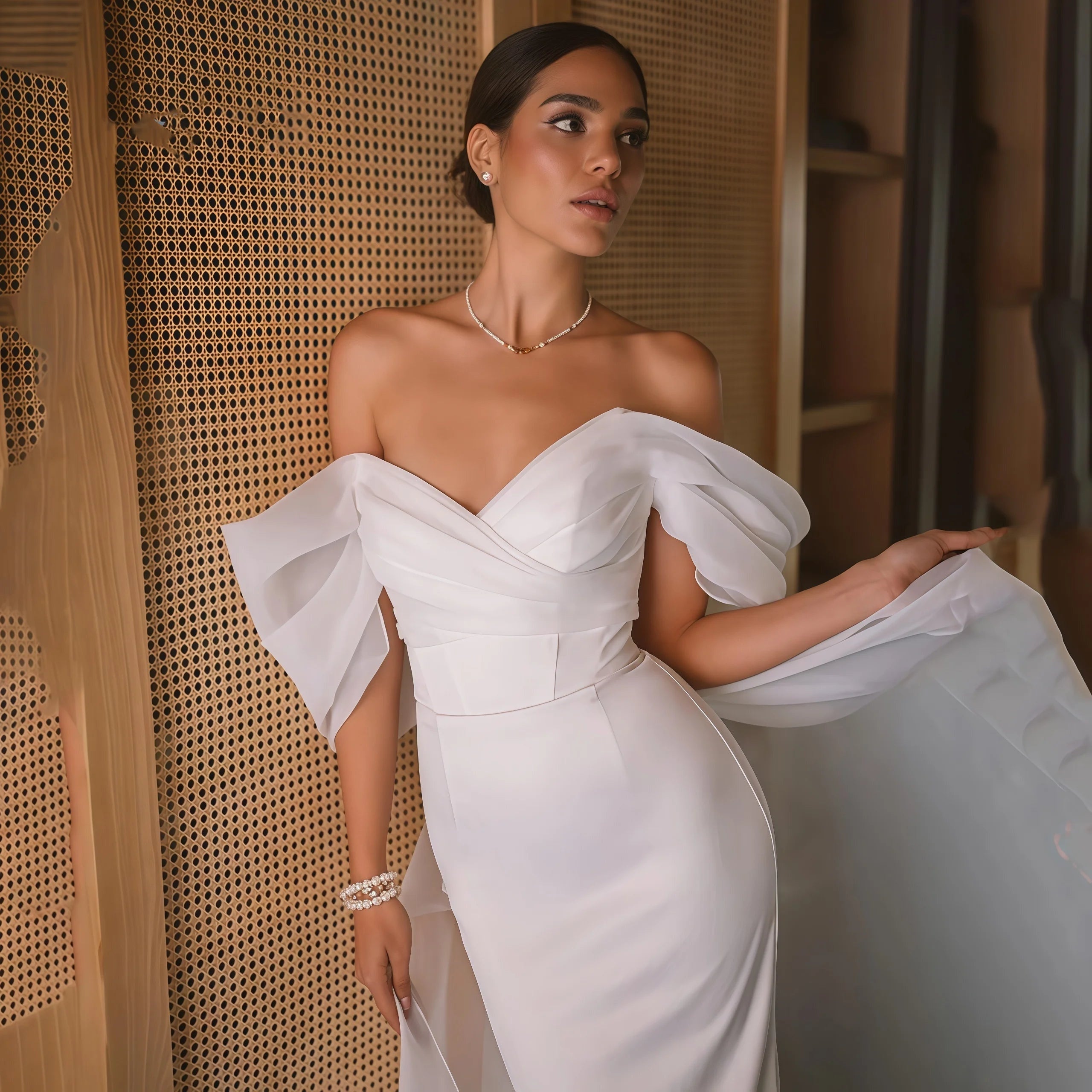 Mencía | Vestido de Novia Sencillo Sirena Mujer Hombros Descubiertos