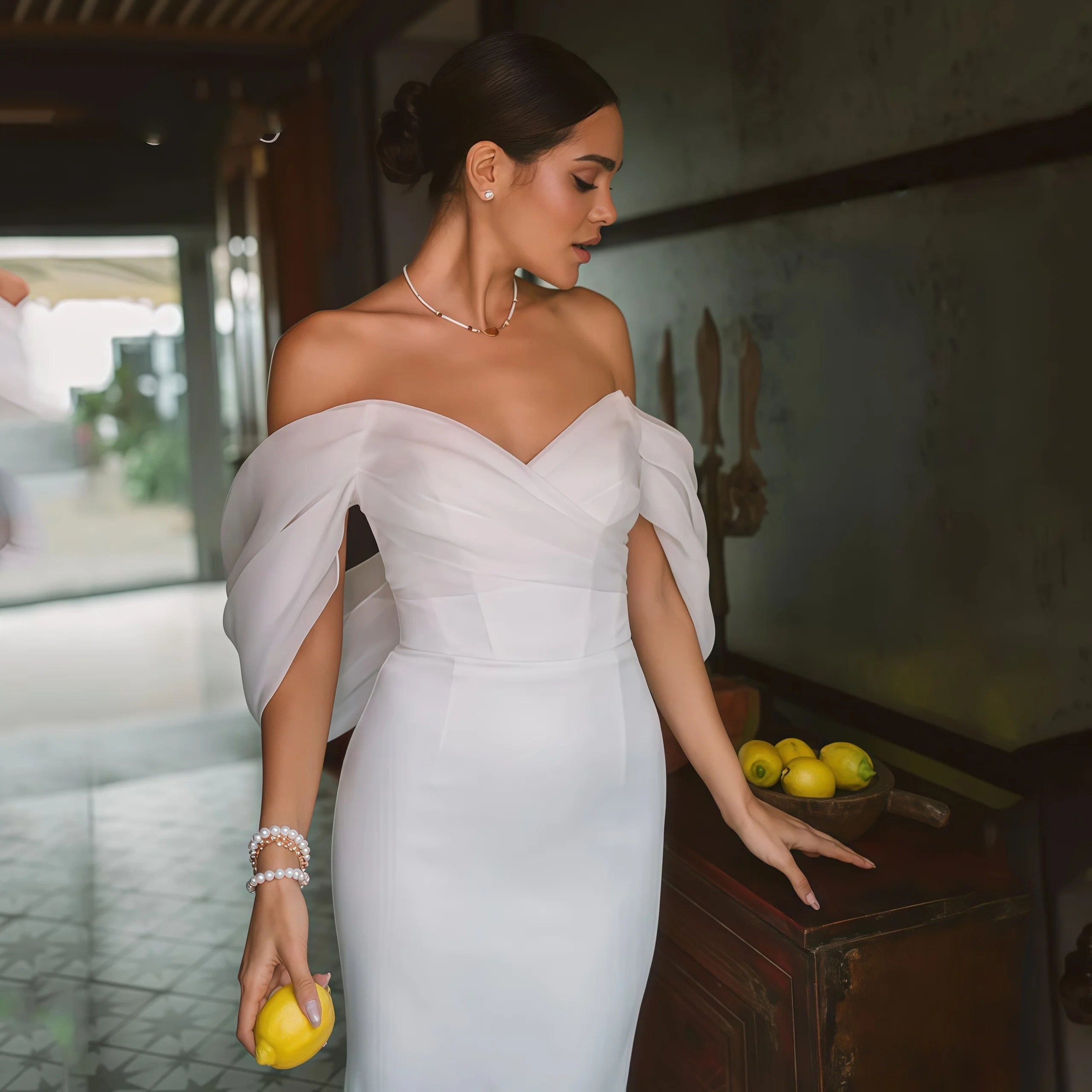 Mencía | Vestido de Novia Sencillo Sirena Mujer Hombros Descubiertos