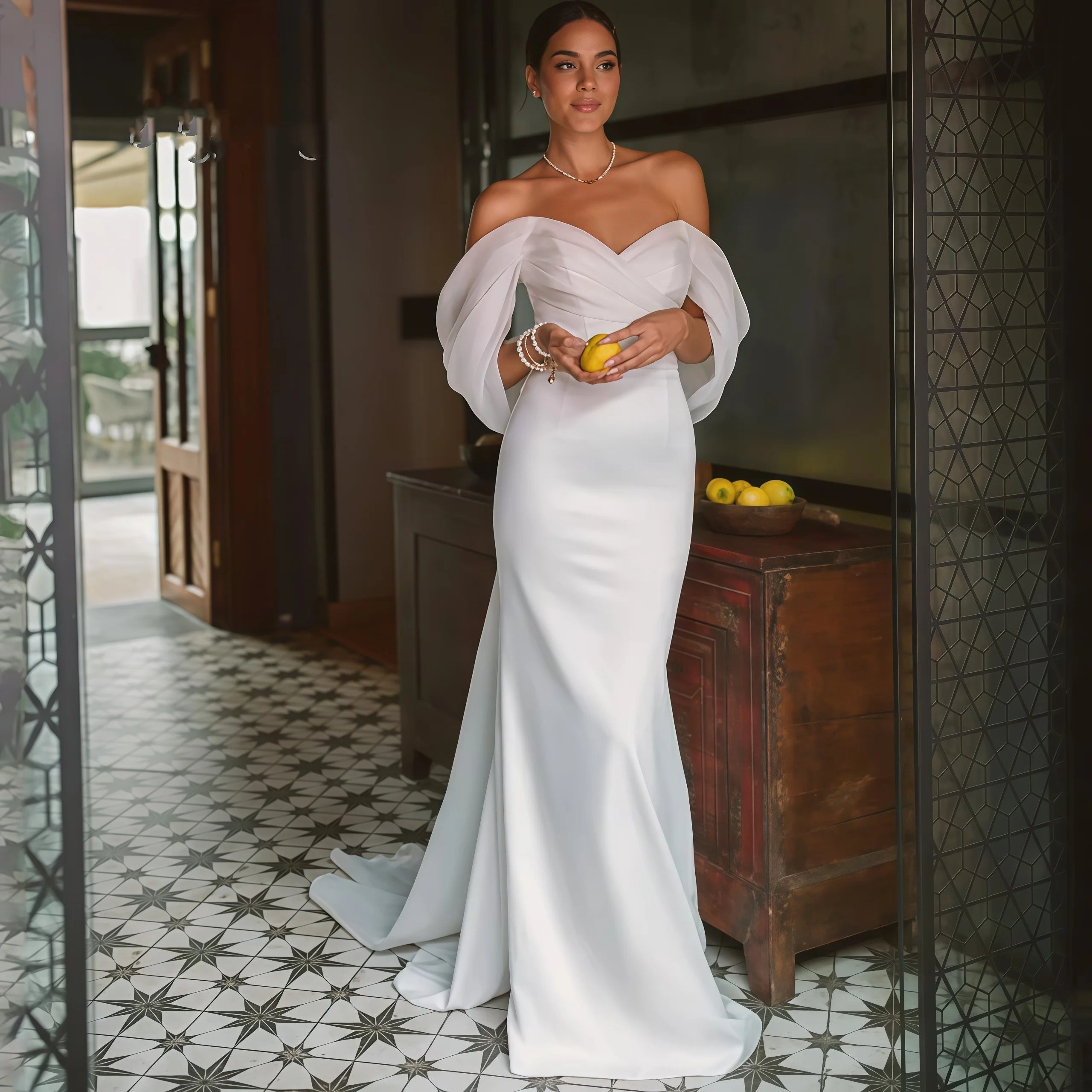 Mencía | Vestido de Novia Sencillo Sirena Mujer Hombros Descubiertos