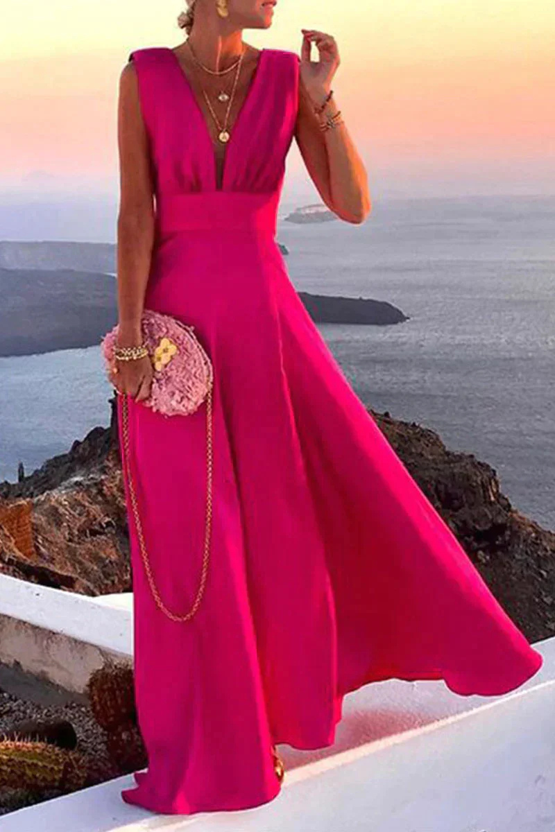 Mencía | Vestido Largo de Invitada Escote V Sin Mangas Mujer Estampado Barroco