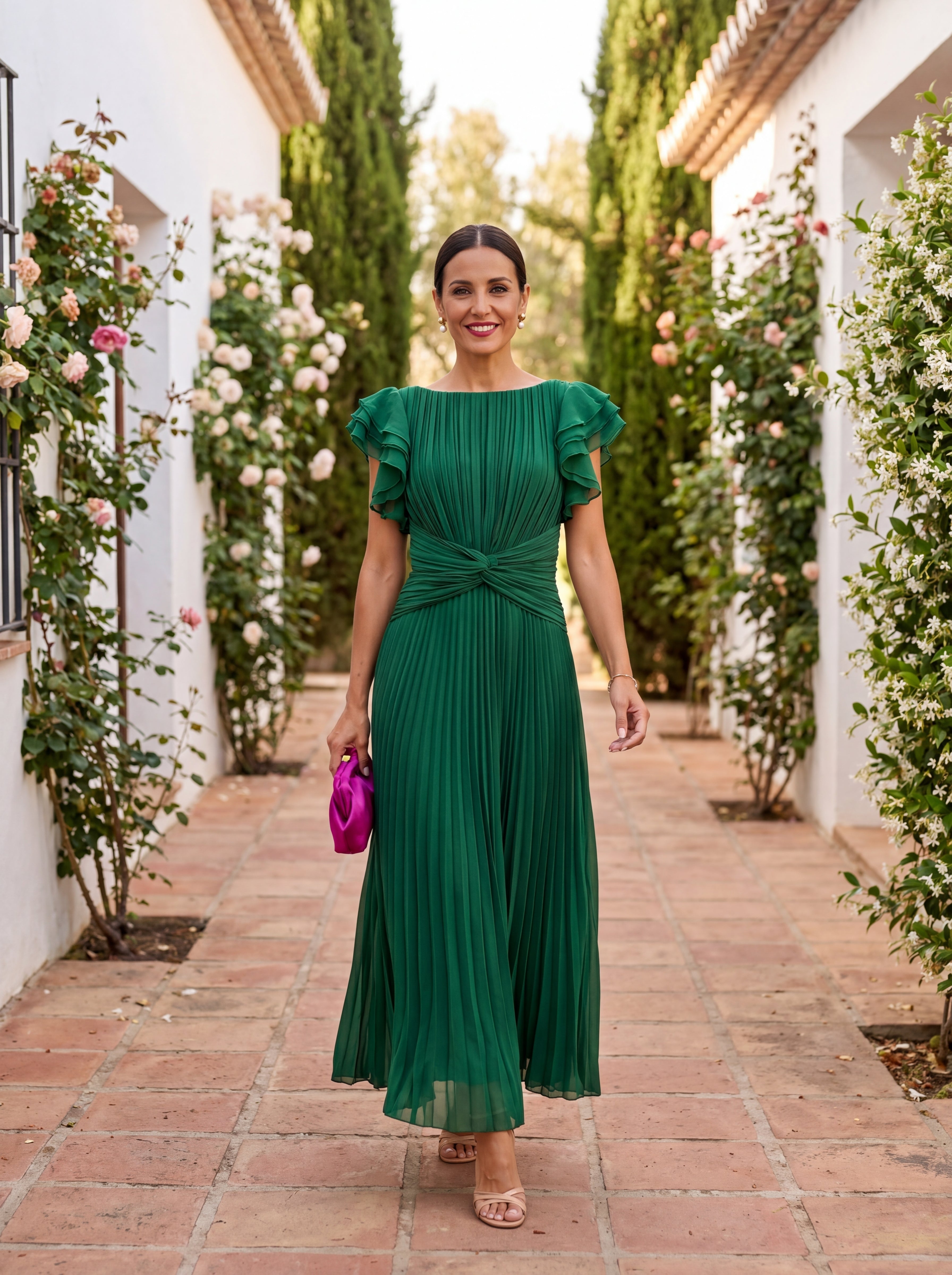 Mencía | Vestido Largo Plisado de Invitada Boda Invierno Mujer Manga Mariposa