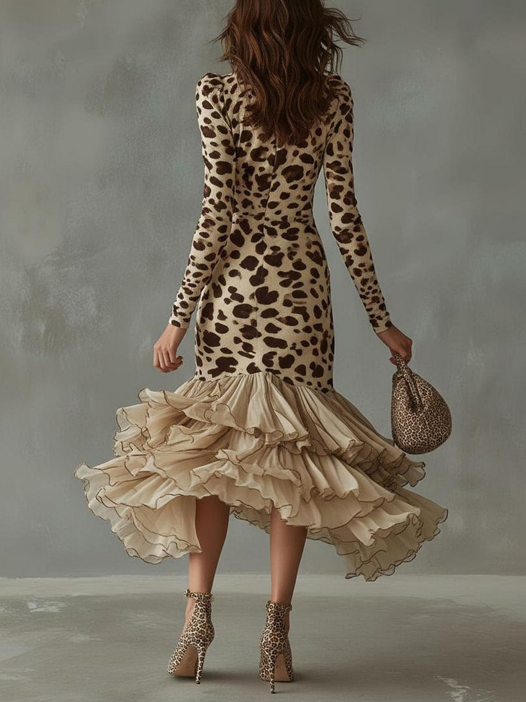 Mencía | Vestido Midi con Volantes Asimétrico Mujer Manga Larga Escote V