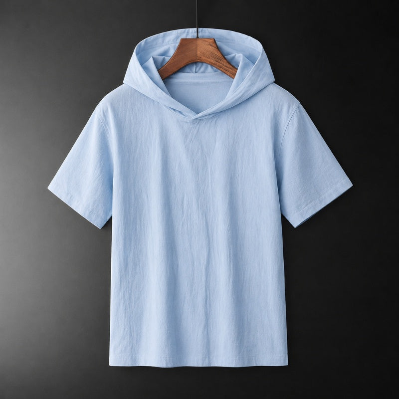 Mikel | Camiseta con Capucha de Lino y Algodón Hombre Manga Corta