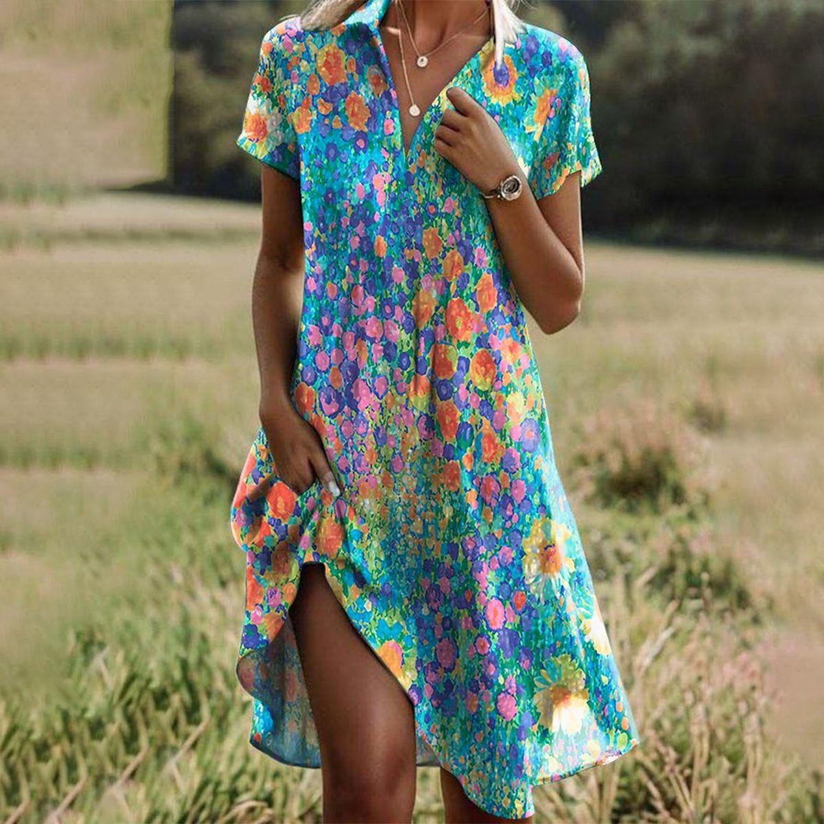 Mireia | Vestido Midi Estampado Floral Mujer Manga Corta
