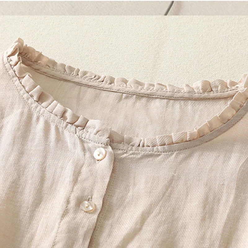 Miriam | Blusa de Lino con Volantes Mujer Sin Mangas Botones