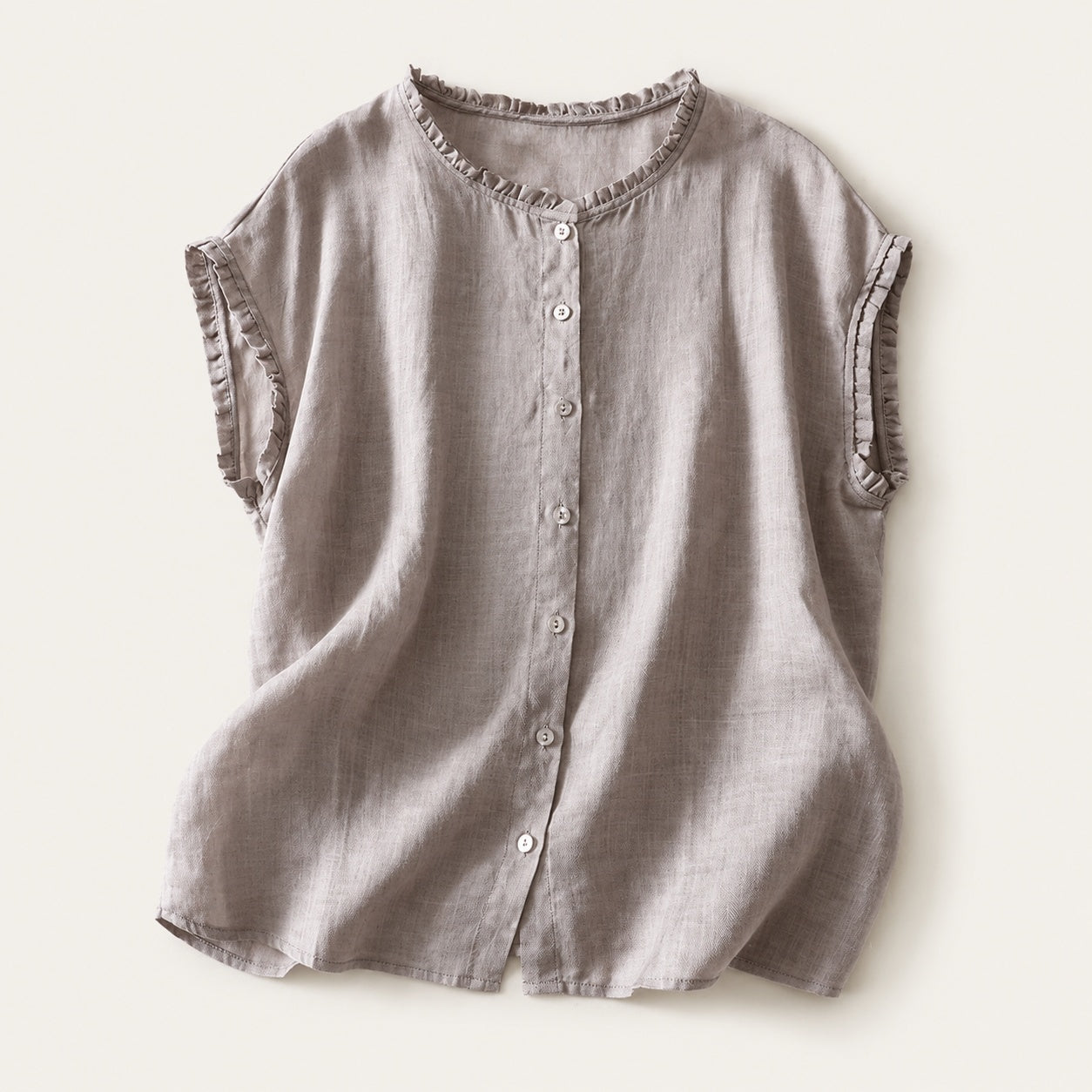 Miriam | Blusa de Lino con Volantes Mujer Sin Mangas Botones