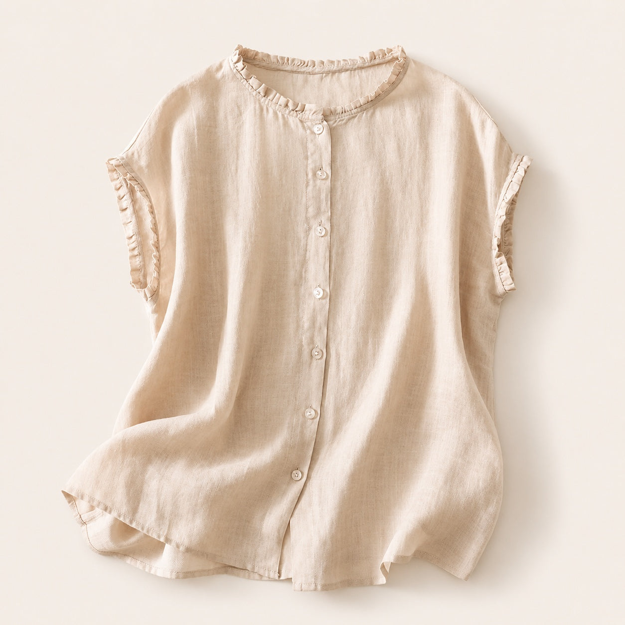 Miriam | Blusa de Lino con Volantes Mujer Sin Mangas Botones