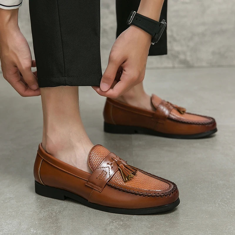 Mocasines con Borlas Hombre Textura Tejida