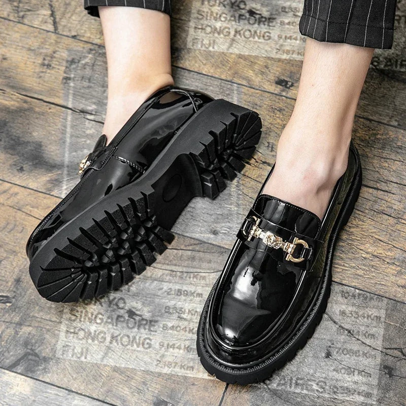 Mocasines Hombre Suela Gruesa con Hebilla Dorada