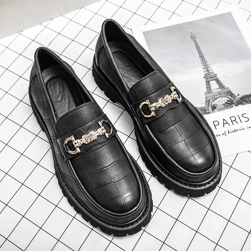 Mocasines Hombre Suela Gruesa con Hebilla Dorada