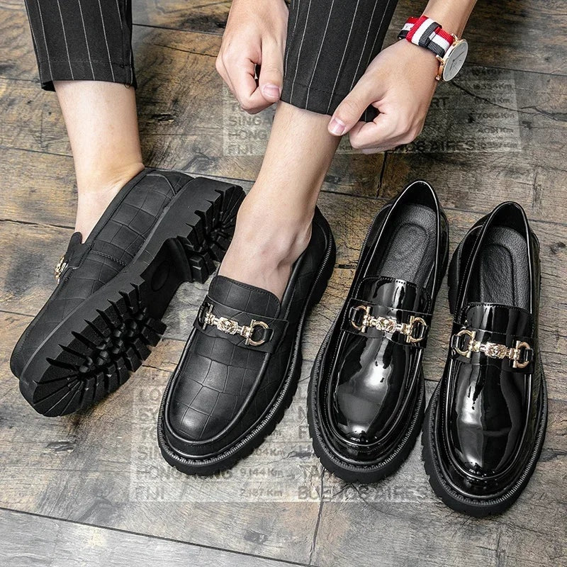 Mocasines Hombre Suela Gruesa con Hebilla Dorada