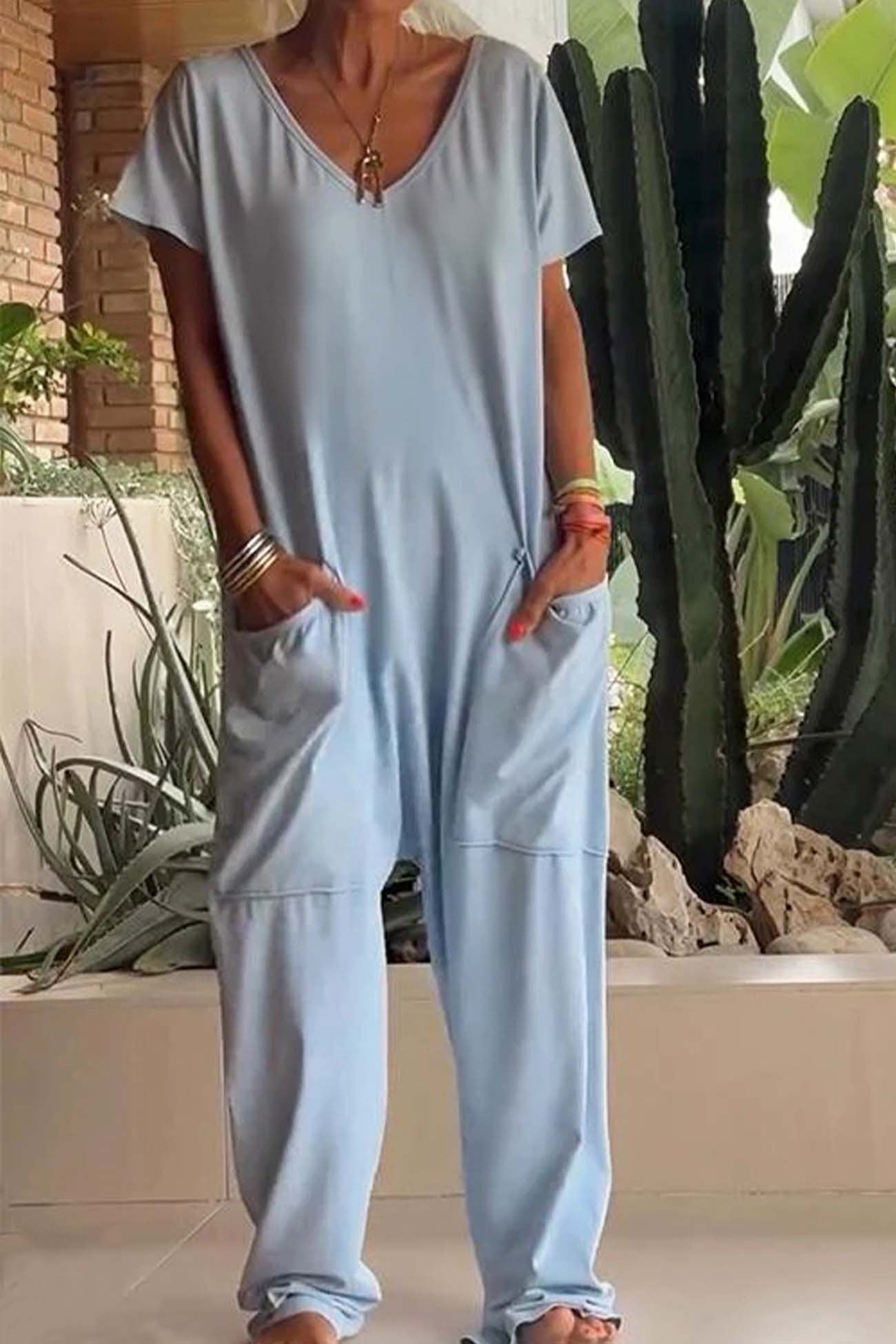 Mono Largo Casual Mujer Escote V Bolsillos