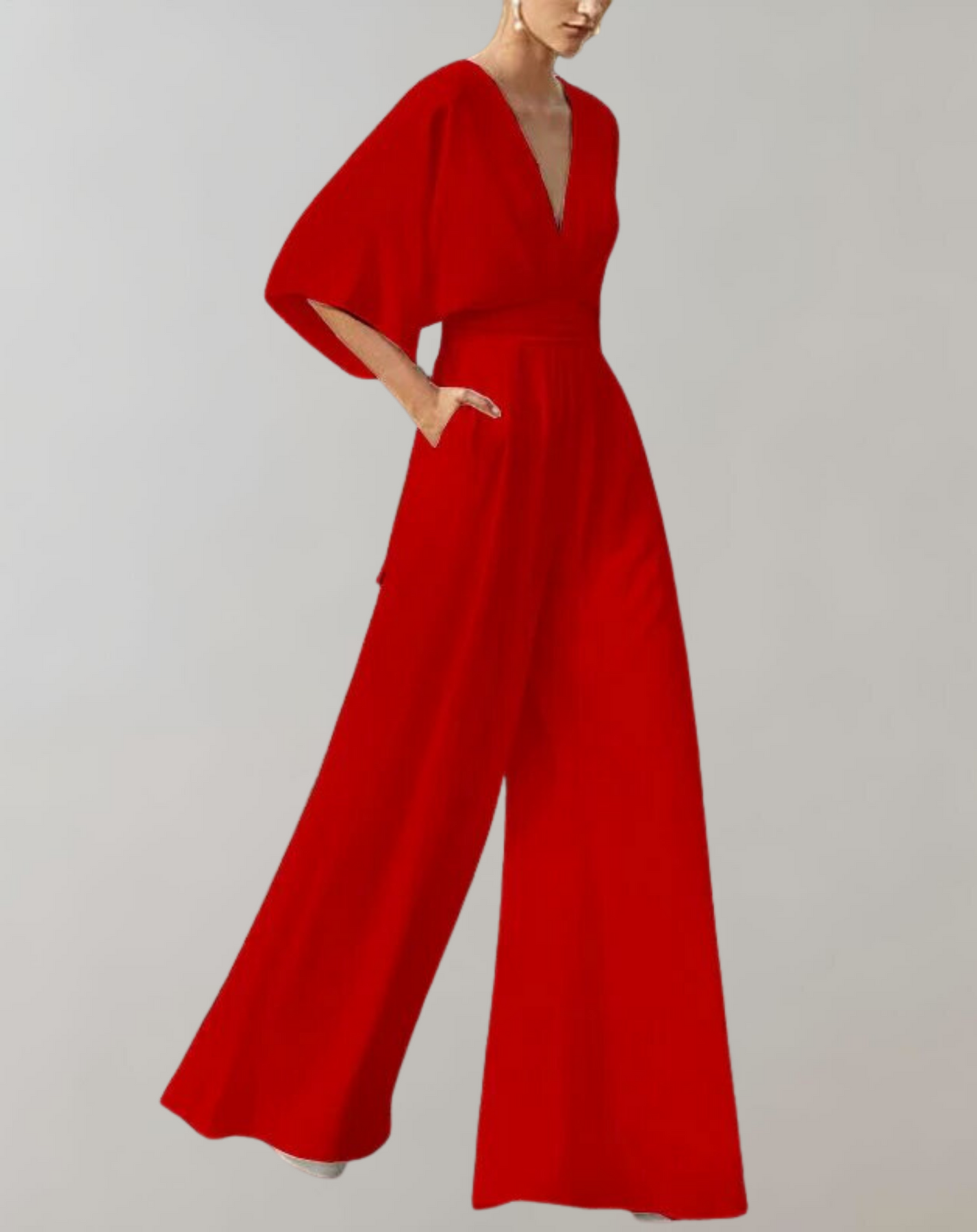 Mono Largo Elegante de Escote V Mujer Mangas Anchas