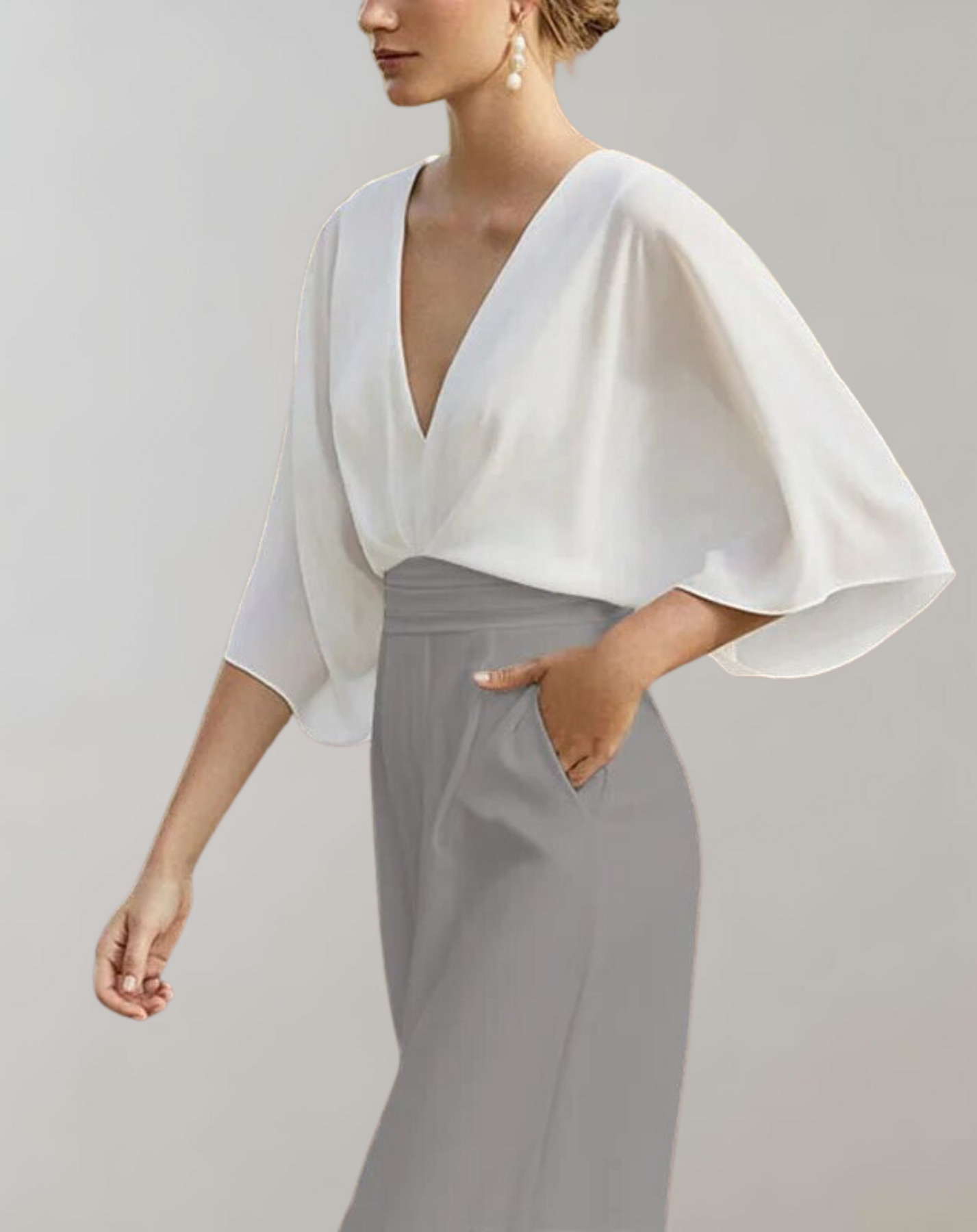 Mono Largo Elegante de Escote V Mujer Mangas Anchas