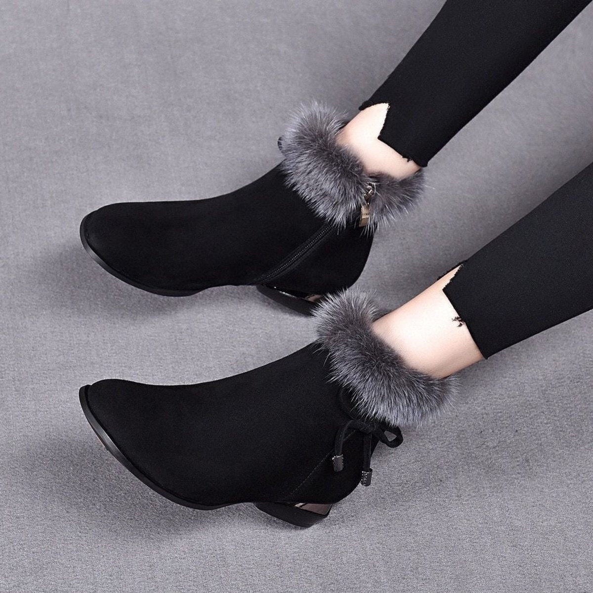 Montserrat | Botines de Ante con Pelo Mujer Tacón Bajo Invierno