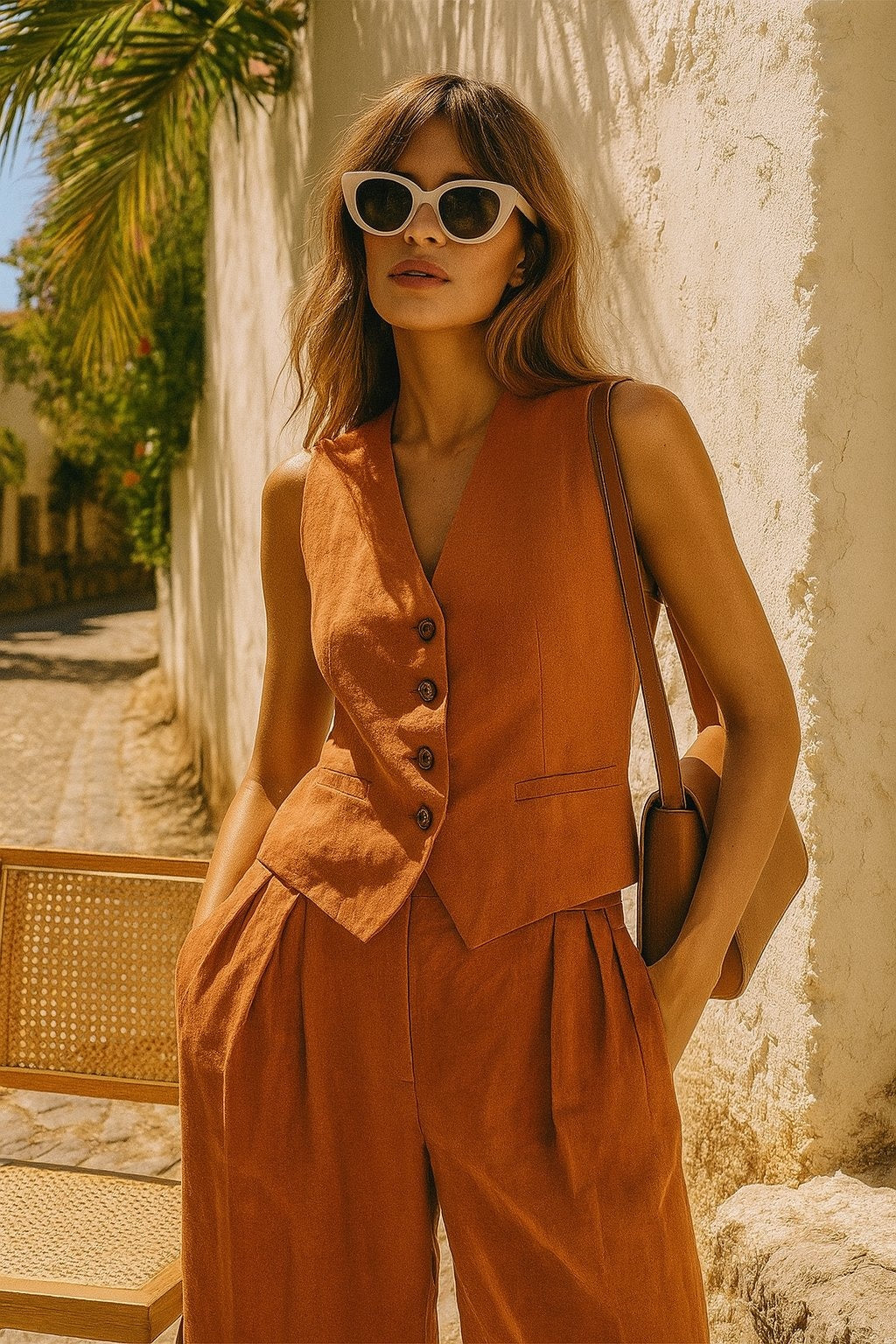 Montserrat | Conjunto Chaleco de Lino y Pantalón de Pierna Ancha Mujer