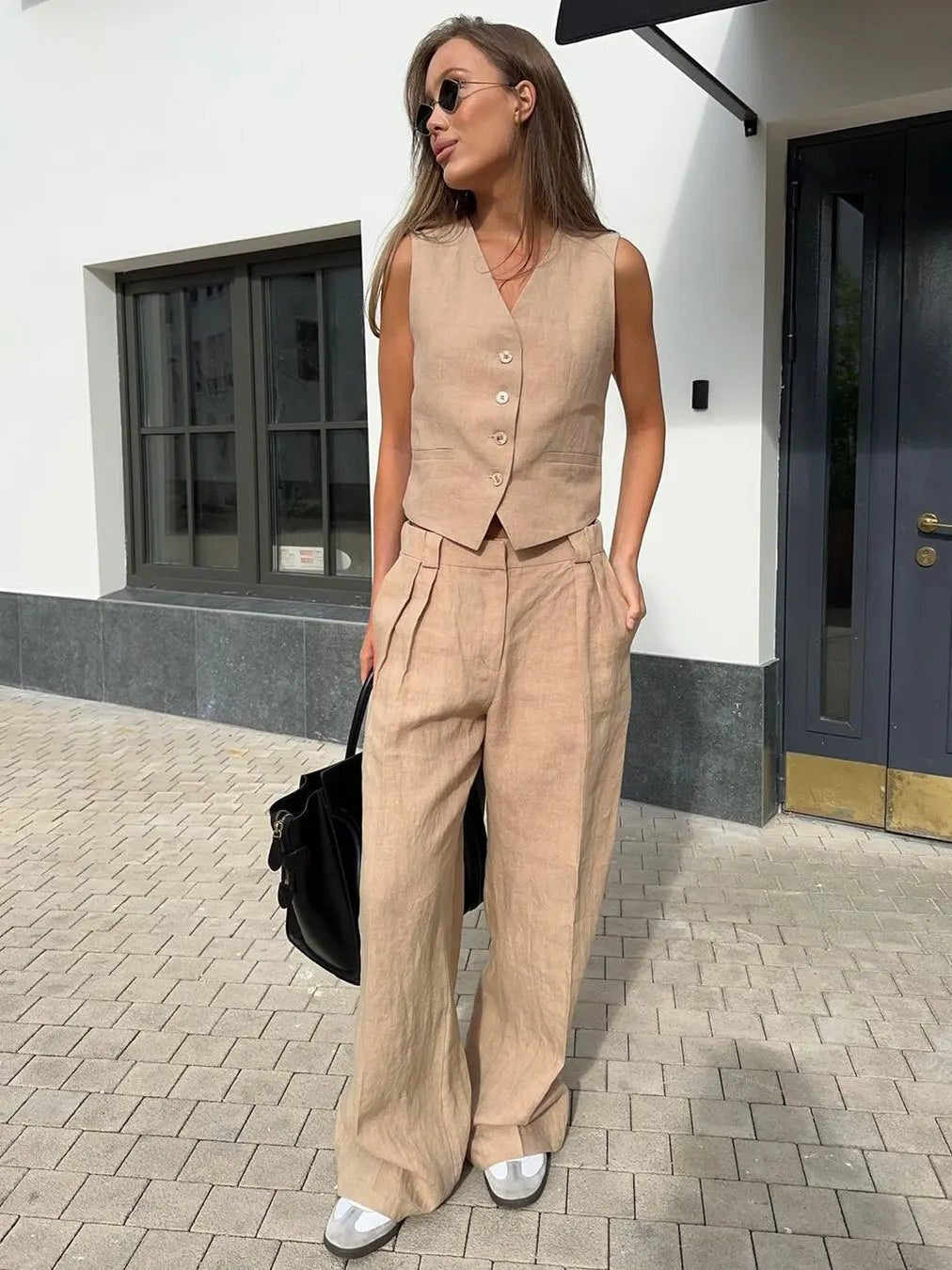 Montserrat | Conjunto Chaleco de Lino y Pantalón de Pierna Ancha Mujer