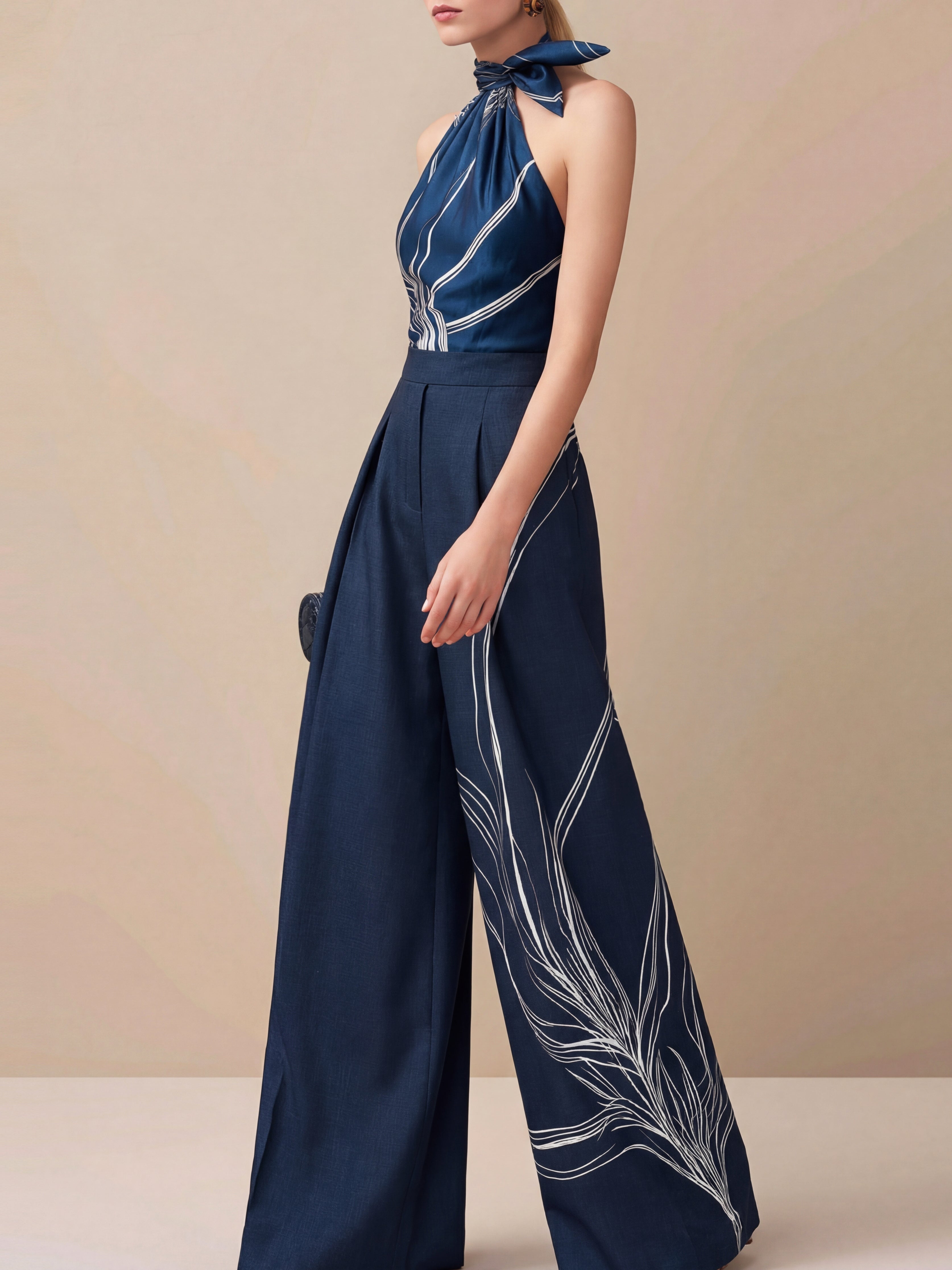 Montserrat | Conjunto Palazzo de Lino y Blusa Halter Mujer Estampado
