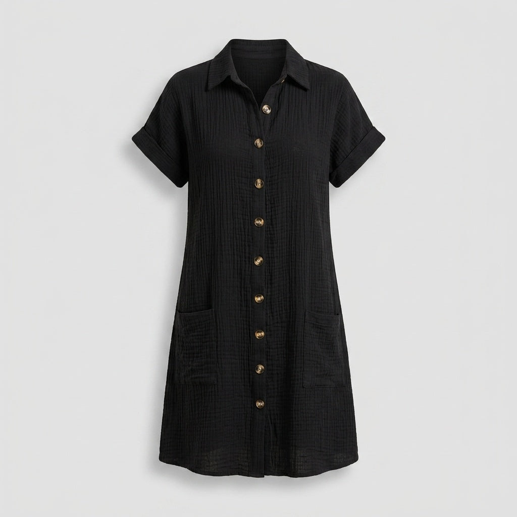 Montserrat | Vestido Camisero Corto Mujer Manga Corta Bolsillos