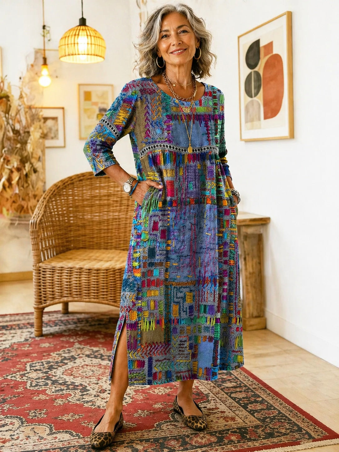 Montserrat | Vestido Largo Boho Mujer Estampado Patchwork