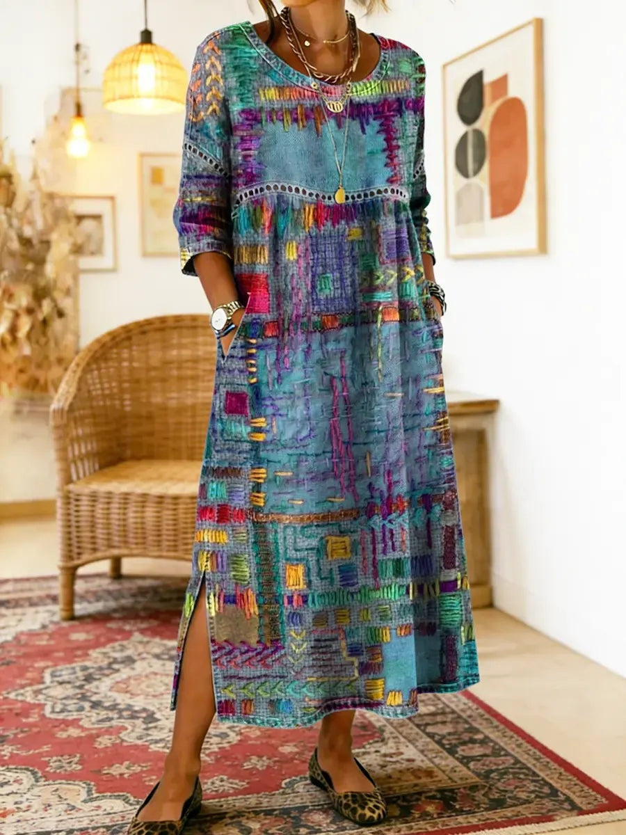 Montserrat | Vestido Largo Boho Mujer Estampado Patchwork