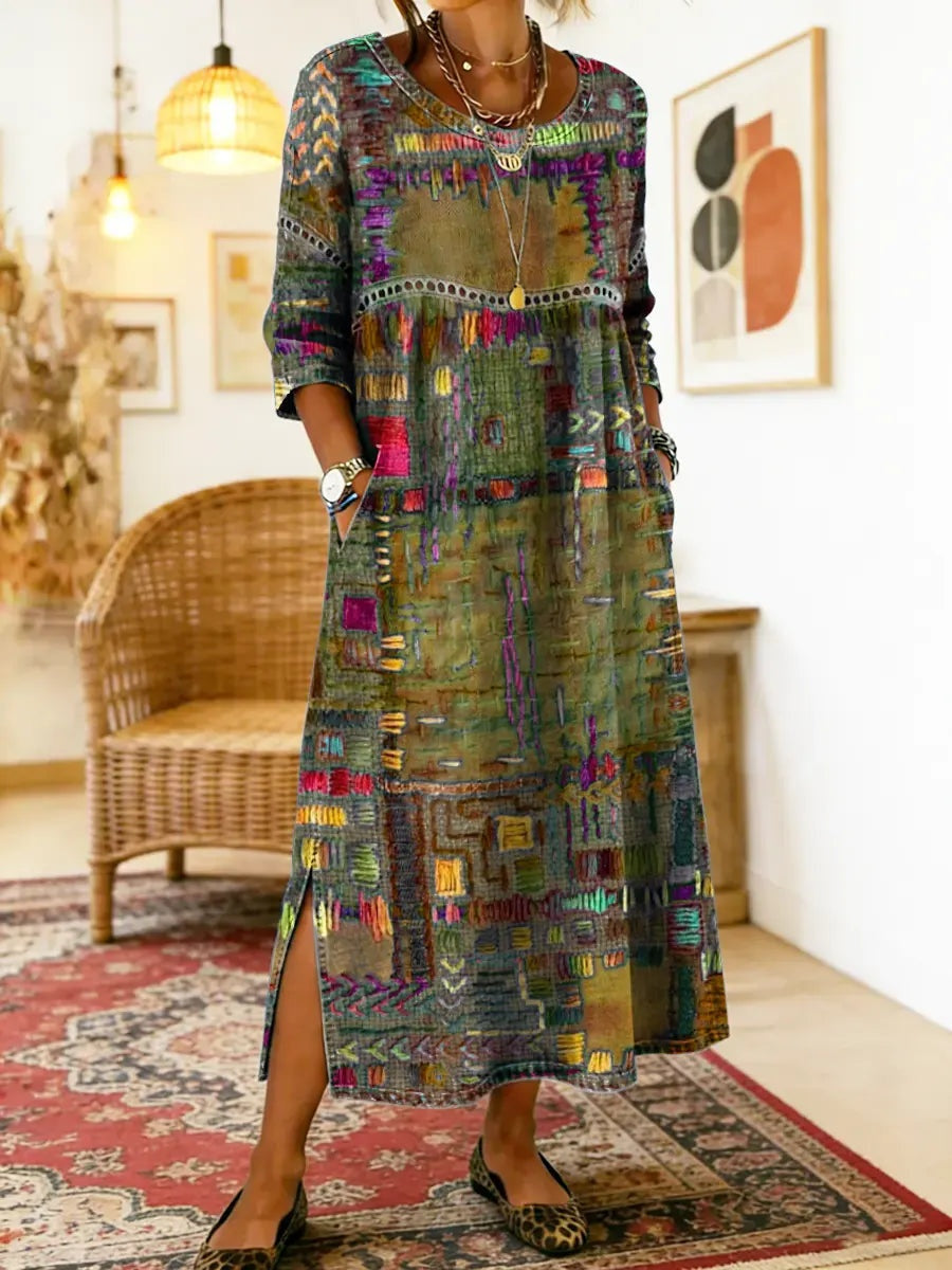 Montserrat | Vestido Largo Boho Mujer Estampado Patchwork