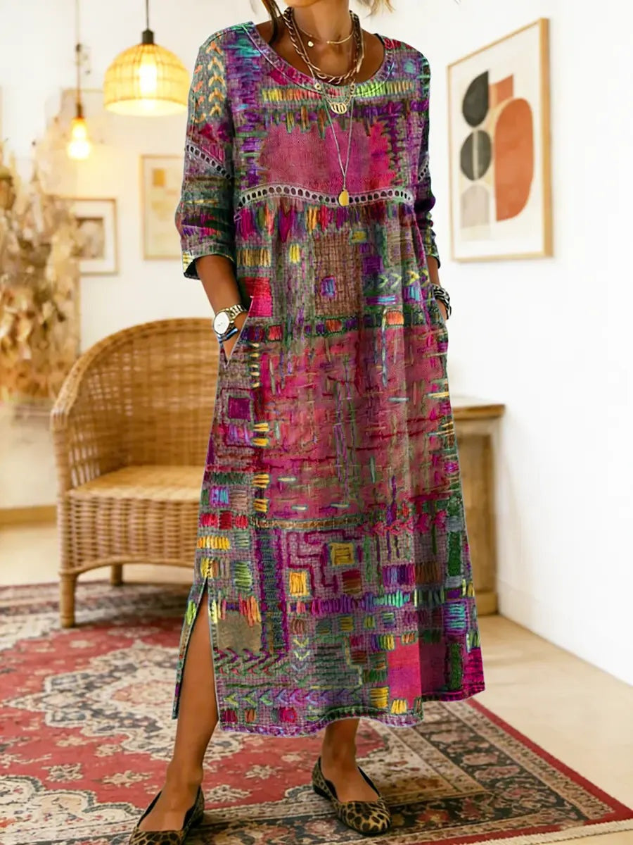 Montserrat | Vestido Largo Boho Mujer Estampado Patchwork
