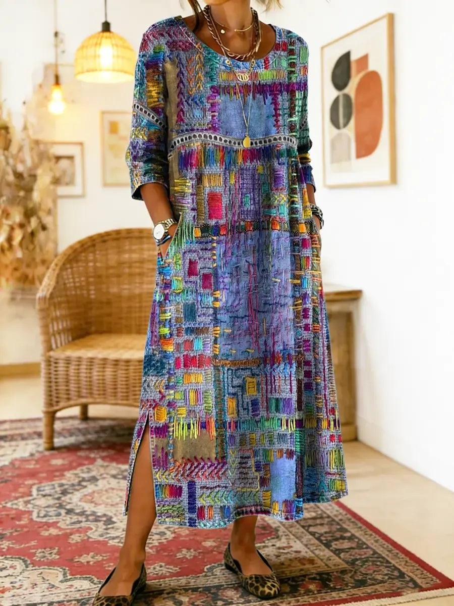 Montserrat | Vestido Largo Boho Mujer Estampado Patchwork