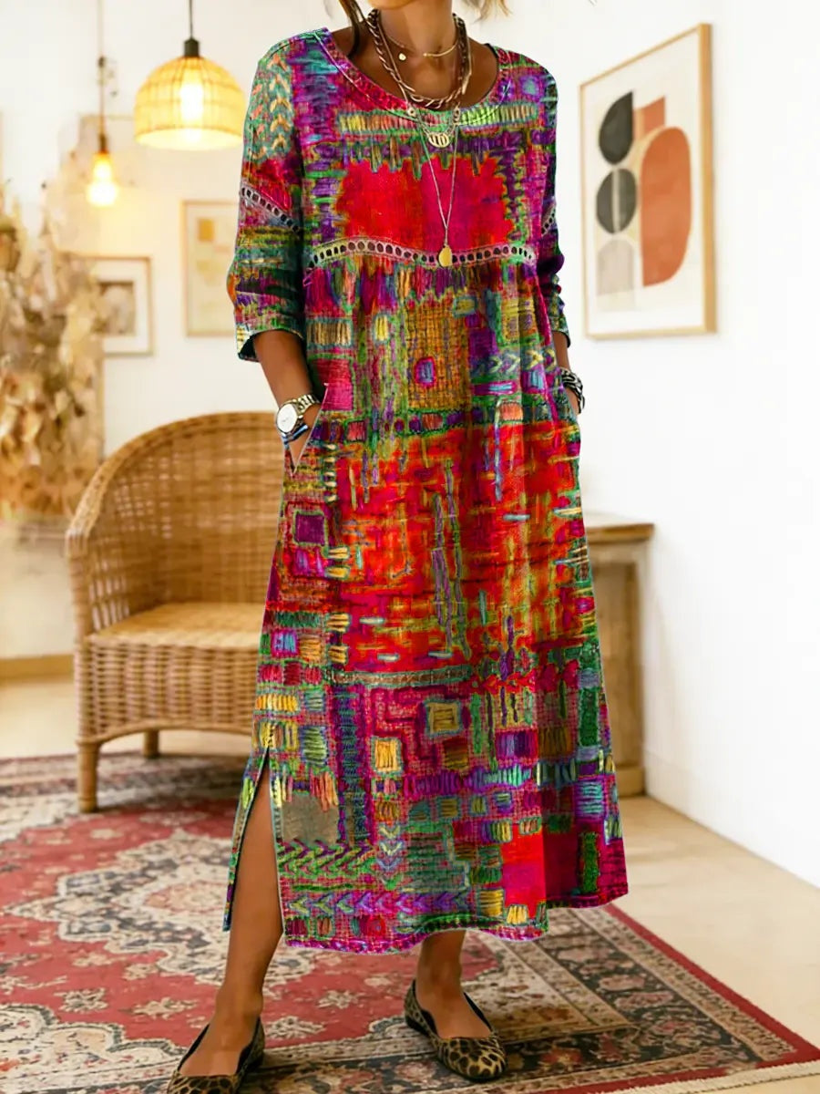 Montserrat | Vestido Largo Boho Mujer Estampado Patchwork