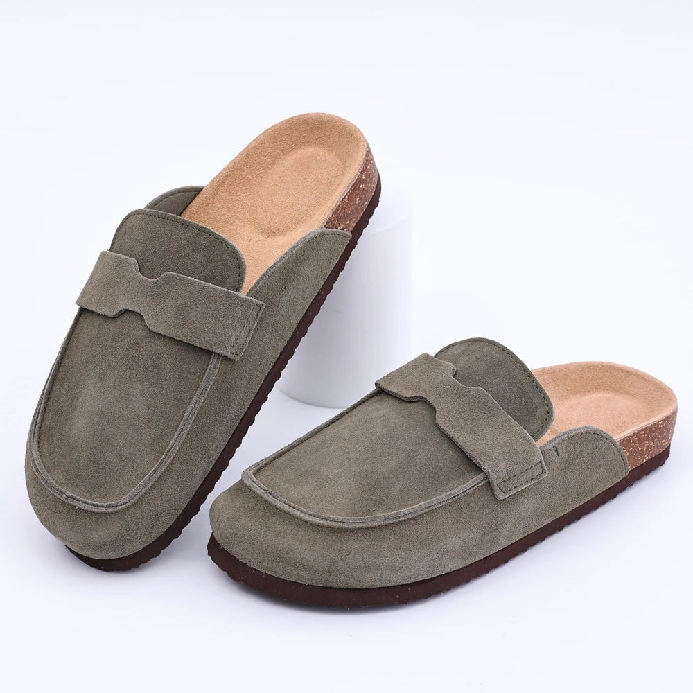 Mules de Ante con Hebilla Mujer Suela de Corcho