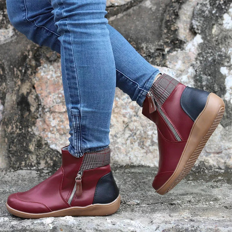 Naia | Botines Planos Mujer Cremallera Lateral Punta Redonda