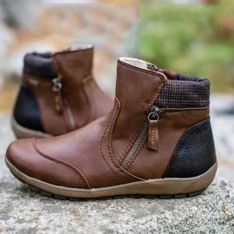 Naia | Botines Planos Mujer Cremallera Lateral Punta Redonda