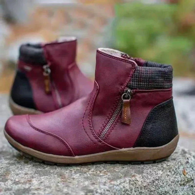 Naia | Botines Planos Mujer Cremallera Lateral Punta Redonda